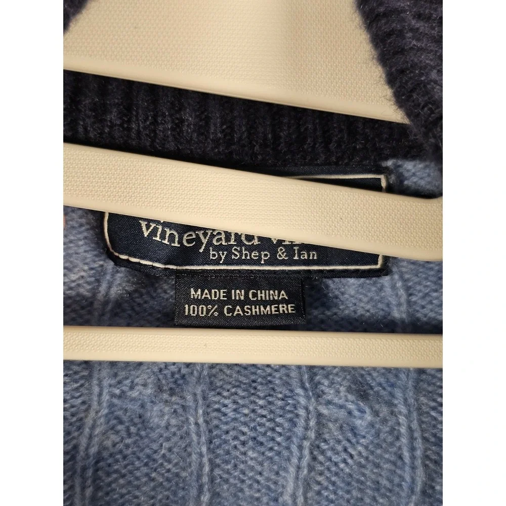Vineyard Vines 100% Cashmere Quarter‎ Zip Sweater Mens XL Blue Cable Knit Whale